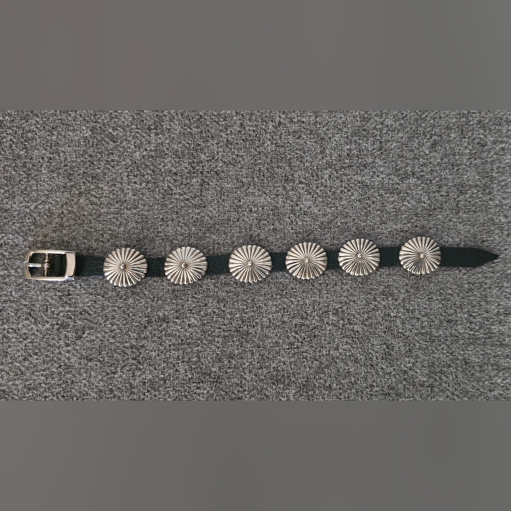 MINI Sterling Silver Concho Belt Bracelet With Leather Black Strap.